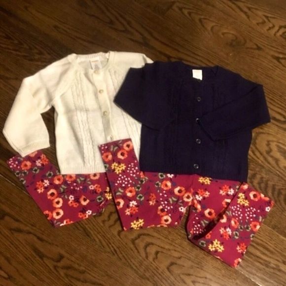 Navy Cardigan Floral Leggings Sequin Bow Set Sz 2T - Picture 9 of 11